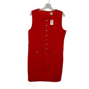 New J.Crew Red Linen Blend Gold Buttons Shift Dress Womens 12‎ Sleeveless